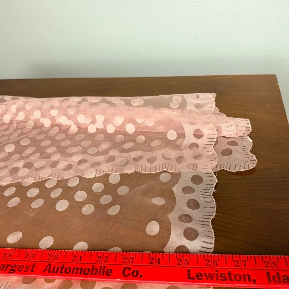 Polka Dot Sheer Scarf Women Pink Chiffon Scalloped Edge Vintage Japan
